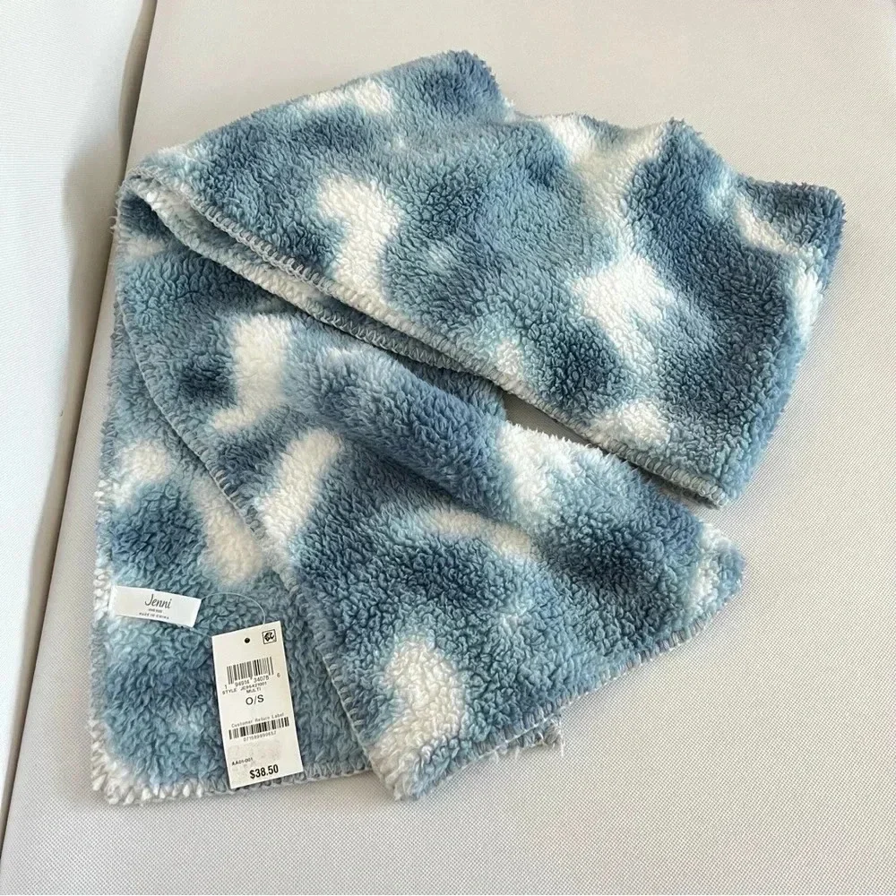 Jenni Fleece Sherpa Scarf Blue/White Tie Dye Print